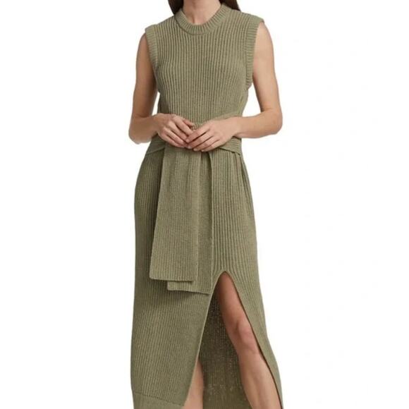 Jonathan Simkahi Jeane Waist Sash Boucle Modi Sweater Dress in Sage Size Medium‎ - Picture 3 of 12